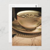 スチームパンクカップのコーヒーソースとポケットウォッチ付き ポストカード (正面/裏面)