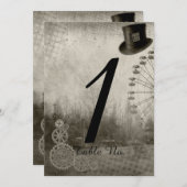 スチームパンクカーニバル結婚トップハットのテーブル番号 招待状 (正面/裏面)