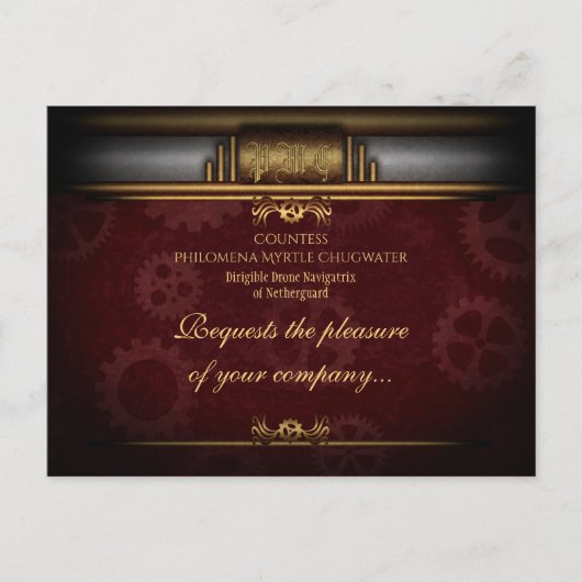 スチームパンクキャラクター、真鍮とマロン招待状 ポストカード (正面)