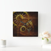 スチームパンクギアとパイプ スクエア壁時計 (ホーム)