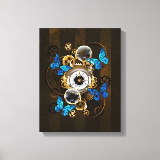 スチームパンクギアとブルーチョウ キャンバスプリント (正面)