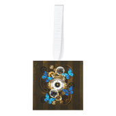 スチームパンクギアとブルーチョウ キューブオーナメント (正面)