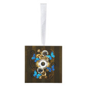 スチームパンクギアとブルーチョウ キューブオーナメント (右)