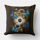 スチームパンクギアとブルーチョウ クッション (正面)