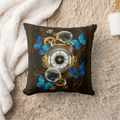 スチームパンクギアとブルーチョウ クッション (ブランケット)