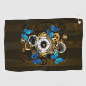 スチームパンクギアとブルーチョウ ゴルフタオル (横)