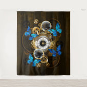 スチームパンクギアとブルーチョウ タペストリー (正面)