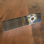 スチームパンクギアとブルーチョウ デスクネームプレート (側面)