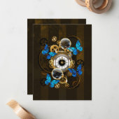 スチームパンクギアとブルーチョウ ノートカード (正面/裏面インサイチュ)