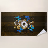 スチームパンクギアとブルーチョウ ビーチタオル (正面)