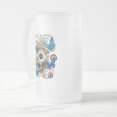 スチームパンクギアとブルーチョウ フロストグラスビールジョッキ (正面左)