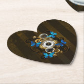 スチームパンクギアとブルーチョウ ペーパーコースター (アングル)