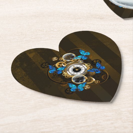 スチームパンクギアとブルーチョウ ペーパーコースター (アングル)