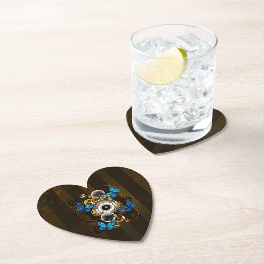 スチームパンクギアとブルーチョウ ペーパーコースター (インサイチュ)