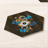 スチームパンクギアとブルーチョウ ペーパーコースター (アングル)