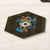 スチームパンクギアとブルーチョウ ペーパーコースター (アングル)