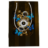 スチームパンクギアとブルーチョウ ミディアムペーパーバッグ (正面)