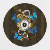 スチームパンクギアとブルーチョウ ラベル (デザイン2)