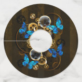 スチームパンクギアとブルーチョウ ワイングラスタグ (正面)