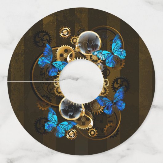 スチームパンクギアとブルーチョウ ワイングラスタグ (正面)