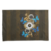 スチームパンクギアとブルーチョウ 枕カバー (正面右)