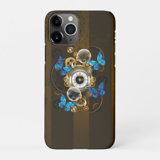 スチームパンクギアとブルーチョウ iPhoneケース (裏面)
