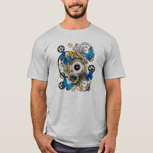 スチームパンクギアとブルーチョウ Tシャツ
