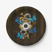 スチームパンクギアとブルーバターフライ ペーパープレート (正面)