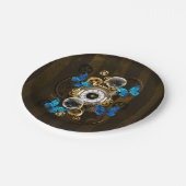 スチームパンクギアとブルーバターフライ ペーパープレート (アングル)