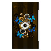 スチームパンクギアとブルーバターフライ マグネット名刺 (正面縦)