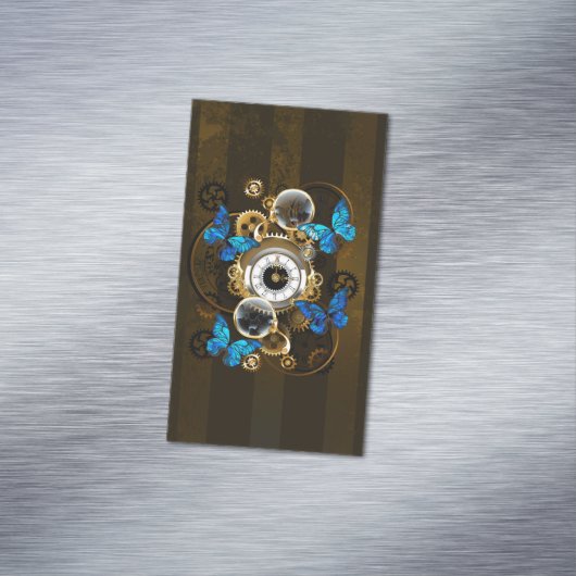 スチームパンクギアとブルーバターフライ マグネット名刺 (インサイチュ)