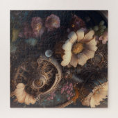 スチームパンクギアと白い花 ジグソーパズル (横)