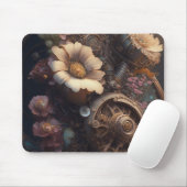 スチームパンクギアと白い花 マウスパッド (マウス)