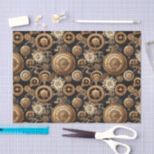 スチームパンクギアと花柄 薄葉紙 (クラフト)