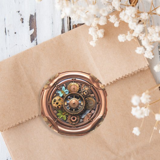 スチームパンクギアと花銅と金ゴールド金属 ラウンドシール