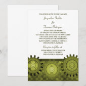 スチームパンクギアのウェディング招待状（グリーン） 招待状 (正面/裏面)