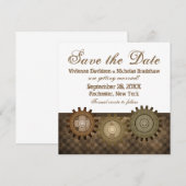 スチームパンクギアの結婚式お知らせカード、ブラウン 招待状 (正面/裏面)