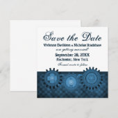 スチームパンクギアの結婚式お知らせカード 青 招待状 (正面/裏面)