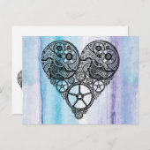 スチームパンクギアバレンタインハートウォーター結婚カラー シーズンポストカード (正面/裏面)