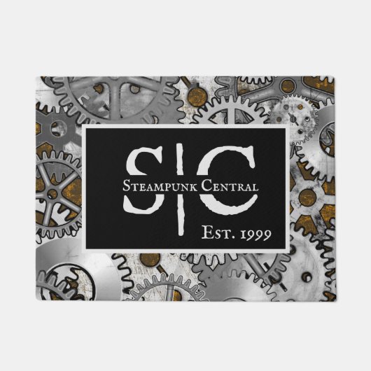 スチームパンクギアワークグランジシルバーブラウンバーンアウト ドアマット (正面)