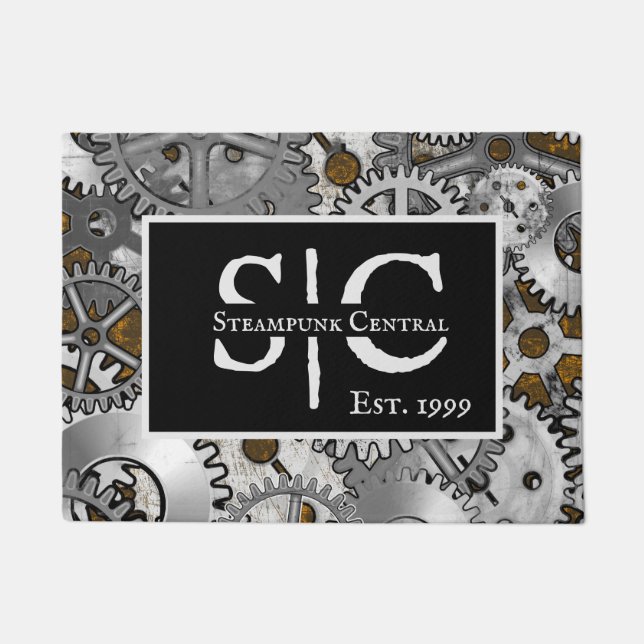 スチームパンクギアワークグランジシルバーブラウンバーンアウト ドアマット (正面)