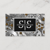 スチームパンクギアワークグランジシルバーブラウンバーンアウト 名刺 (正面)