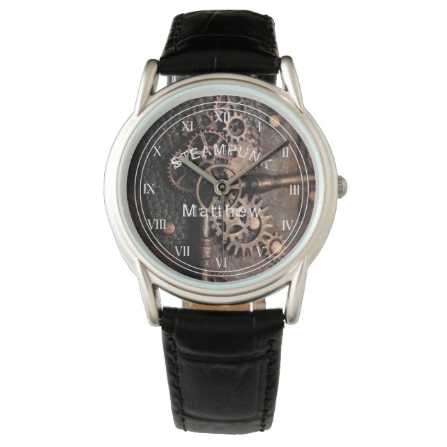 スチームパンクギアヴィンテージ パーソナライズされた 腕時計 (正面)