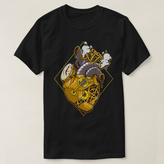 スチームパンクギア時計加工ハート Tシャツ (デザイン正面)