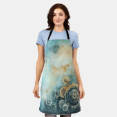 スチームパンクギア水彩 – 時計加工 エプロン (着用した状態)