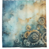 スチームパンクギア水彩 – 時計加工 シャワーカーテン (正面)