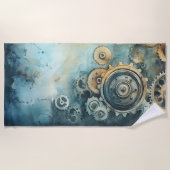 スチームパンクギア水彩 – 時計加工 ビーチタオル (正面)