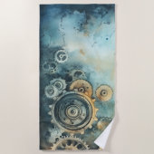 スチームパンクギア水彩 – 時計加工 ビーチタオル (正面)