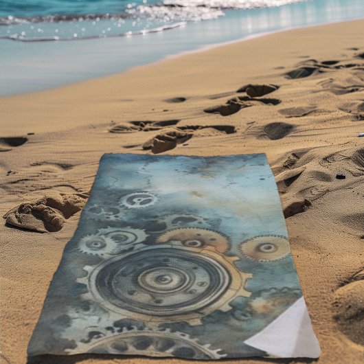 スチームパンクギア水彩 – 時計加工 ビーチタオル