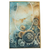 スチームパンクギア水彩 – 時計加工 ミディアムペーパーバッグ (正面)